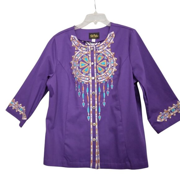 Bob Mackie | Santa Fe Dreams Embroidered Jacket 3/4 Sleeves Purple | Size L - Picture 3 of 7
